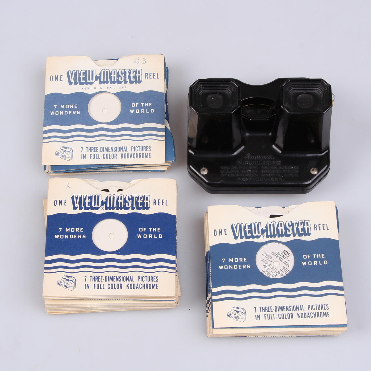 VIEWMASTER, samt kartong med bilder, 1900-talets andra hälft.