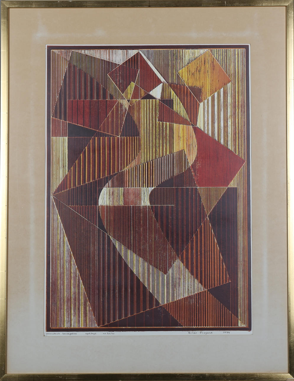 EINAR FLOGARD. Färglitografi, "Geometrisk bevagelse" numrerad 20/20, signerad samt daterad 1974.