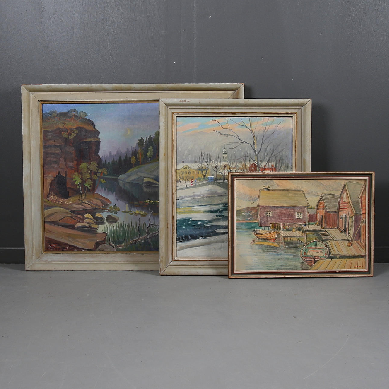 HAMPE SVANBERG. 3 st, tavlor, 2 x olja, krita. Signerade.