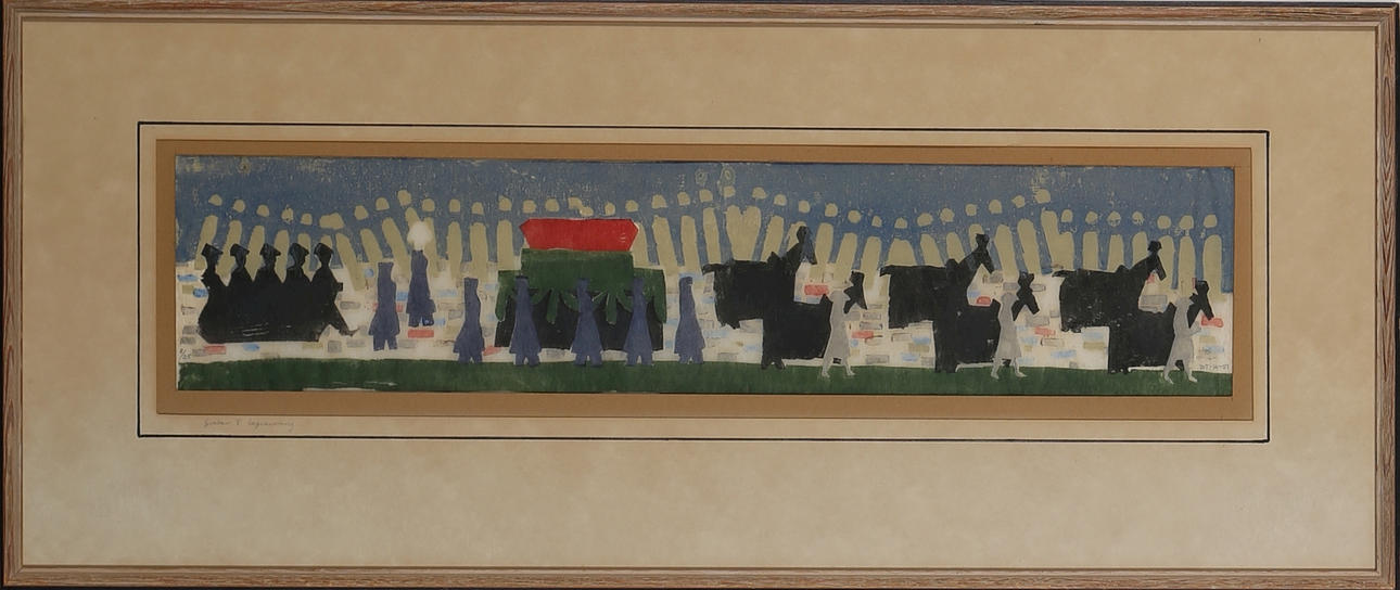 OIDENTIFIERAD KONSTNÄR. "Gustav V begravning", linolsnitt, otydligt signerad och daterad BT-W-07 och numrerad.