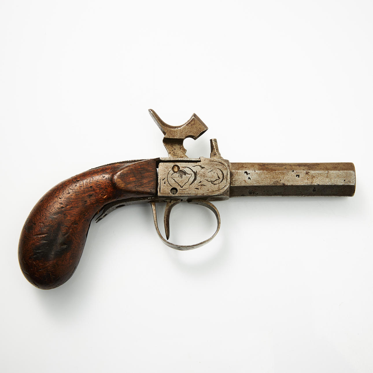 BLOCK PISTOL, 1800s, butt in walnut.