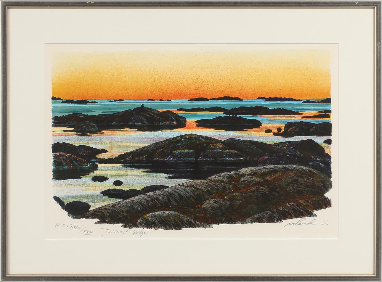 ROLAND SVENSSON. "Juninatt. Gillöga", färglitografi, signerad och numrerad H.C 18/30.