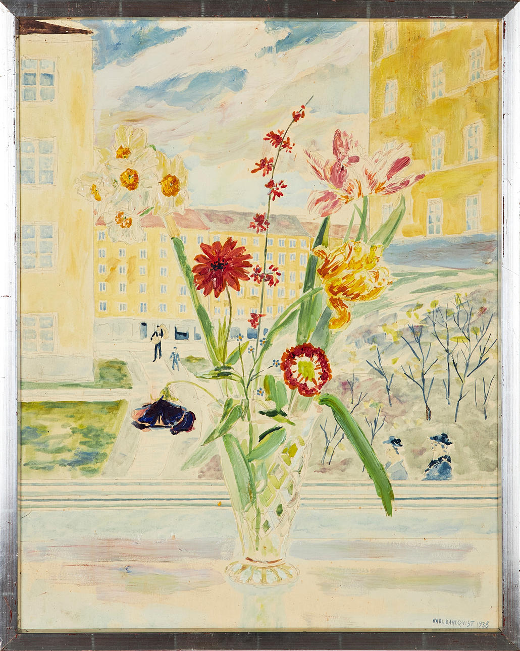 KARL DAHLQVIST. View from window, mixed media, signed and dated 1938.