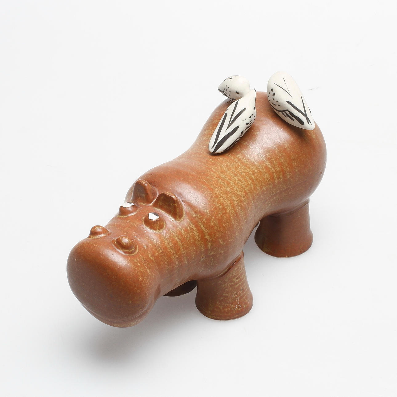 LISA LARSON, "flodhäst med fåglar", stengods, Gustavsberg.