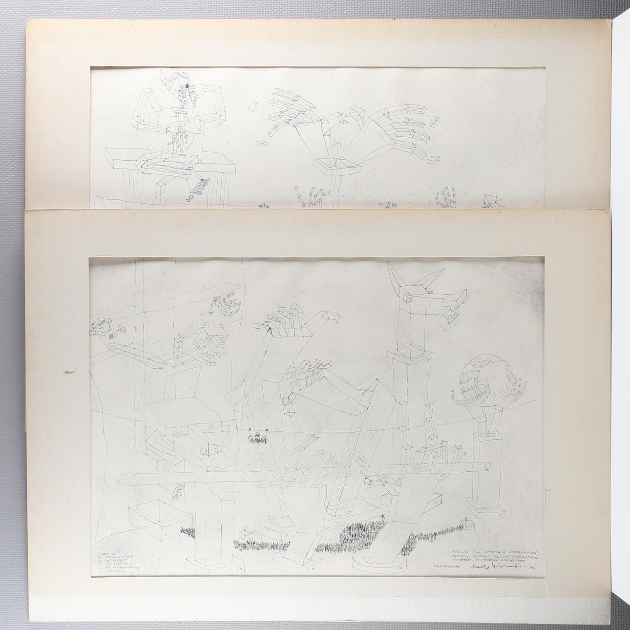 NALLE WERNER. Tuschteckningar, 2 st, "Förslag till ofantlig utsmyckning", signerade samt daterade Nalle Werner -76.