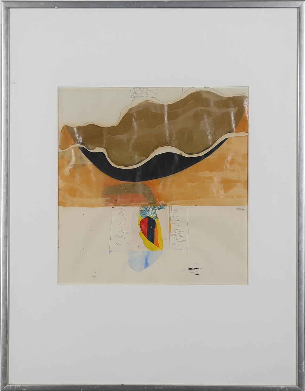 LENNART HALL. Komposition, blandteknik med collage, signerad Hall.