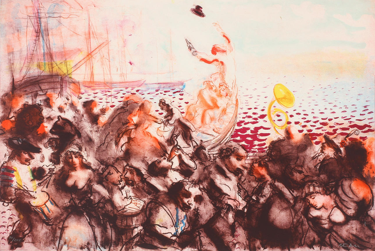 PETER DAHL. "Stolta stad", färglitografi, signerad och numrerad 40/285.