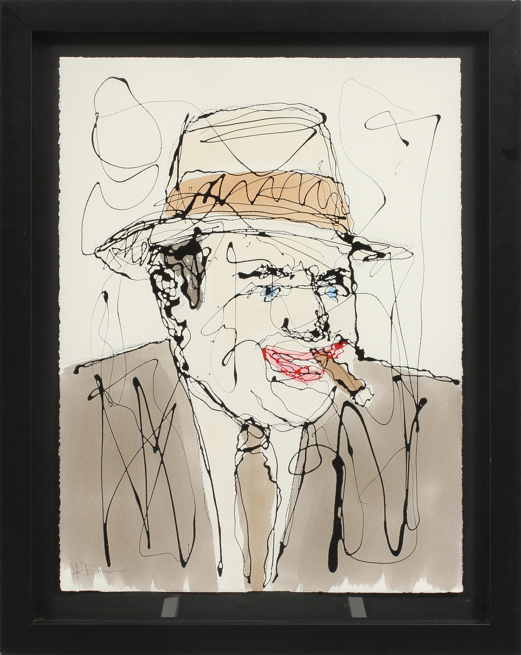 LARS TUNEBO. Porträtt "Al", blandteknik, signerad.