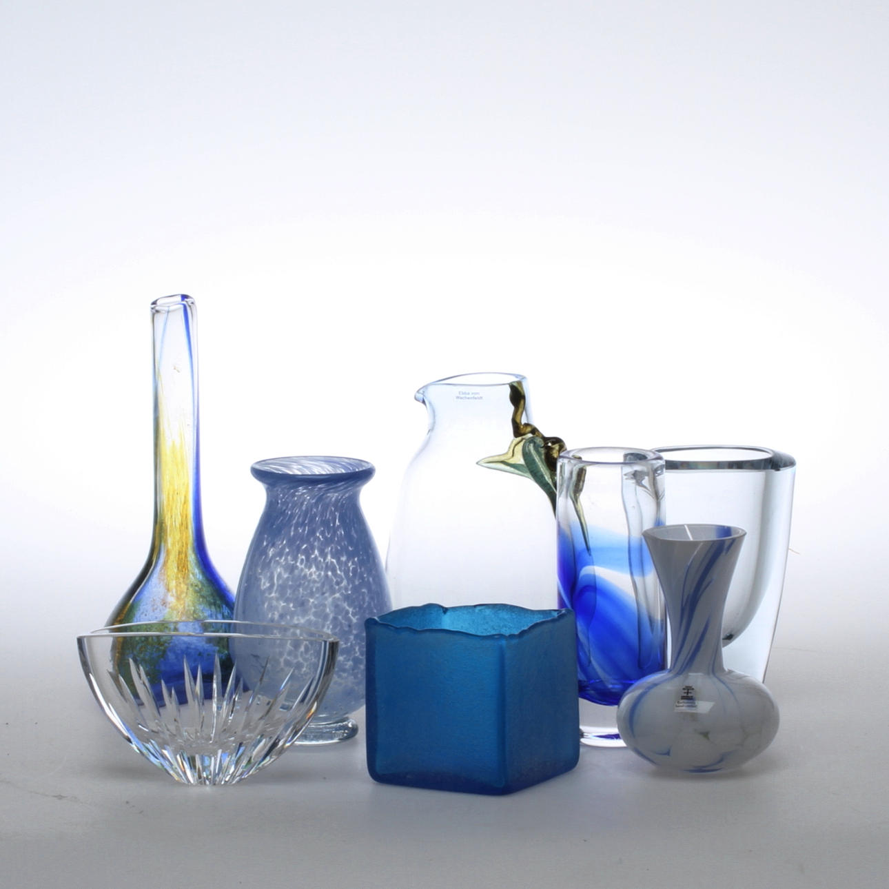 PARTI GLAS, 8 delar, bland annat Orrefors, Ebba von Wachenfelt, Skruf, 1900/2000-tal.