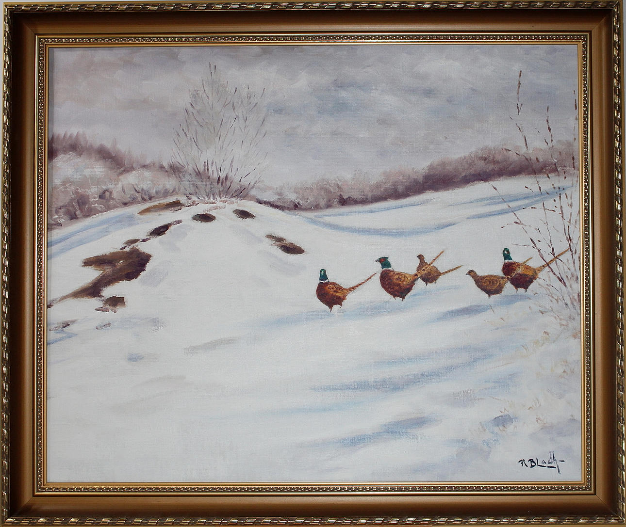 ROY BLADH. olja på duk, fasaner, signerad.