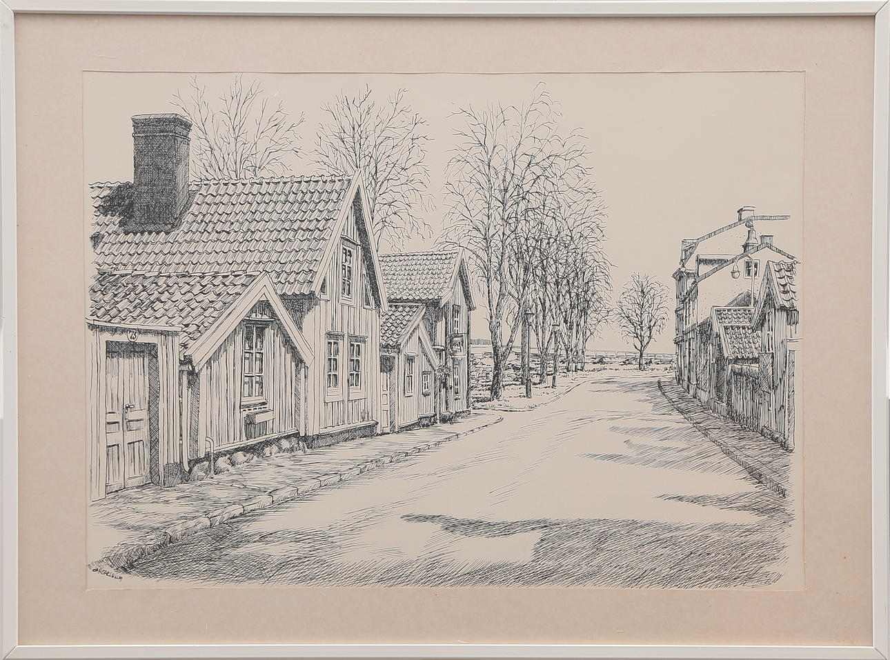 JAN CARLSSON. DRAWING, marker, Kalmar motif, 1900s.