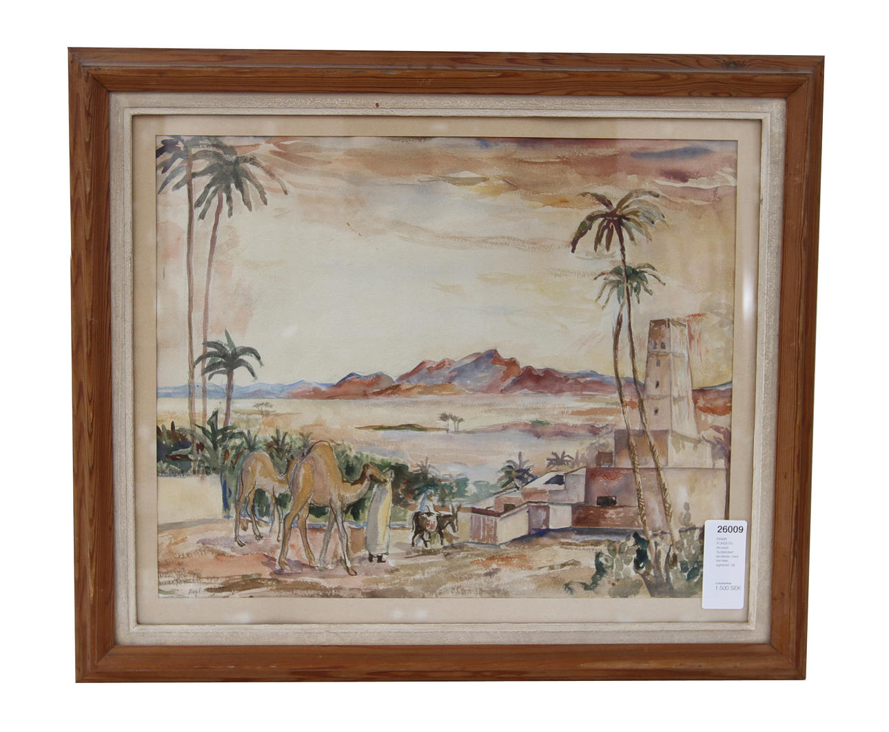 EINAR FORSETH. Akvarell. Sydländskt landskap med kameler, signerad.