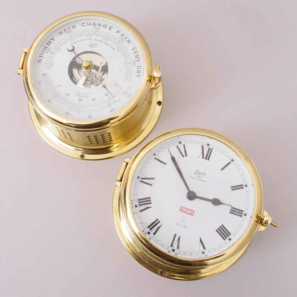 SKEPPSKLOCKA SAMT SKEPPSBAROMETER, Schatz, mässing.