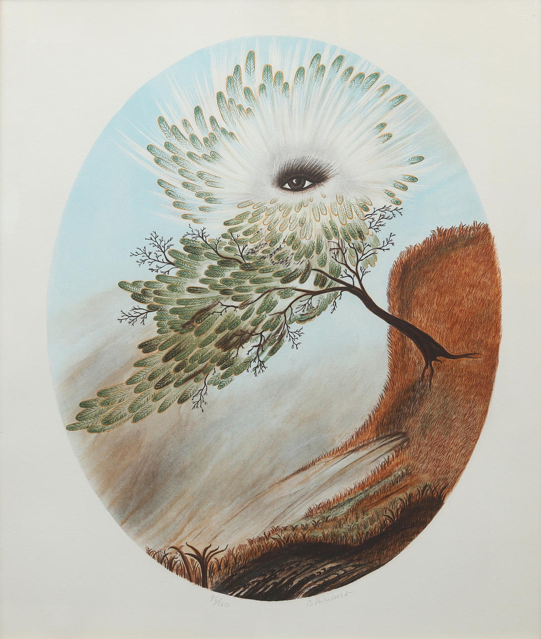 BERTIL ARKRANS. Surrealist motif, color lithograph, signed B Arkrans.