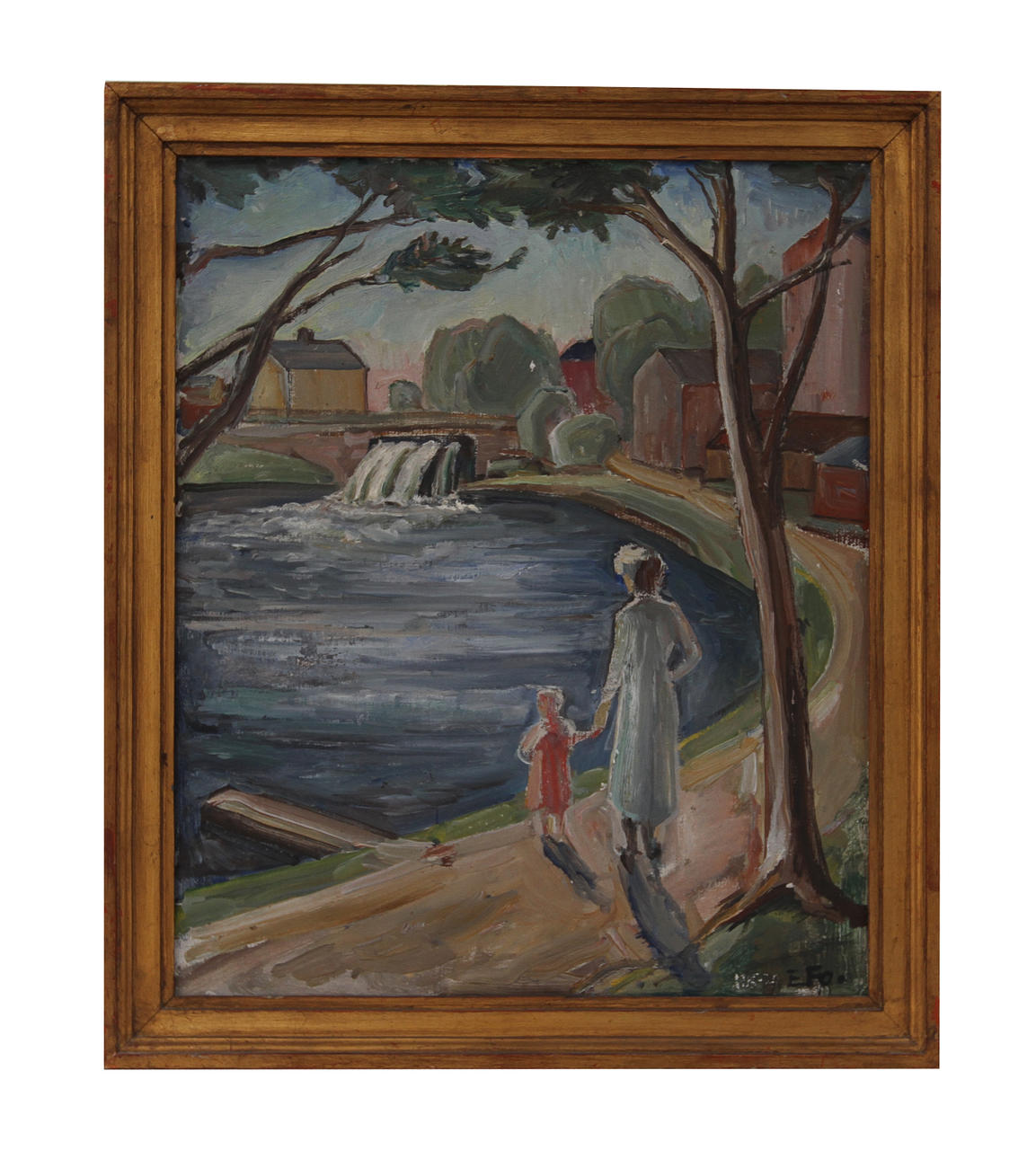 EINAR FORSETH. Olja på duk. Figurer vid damm", signerad.