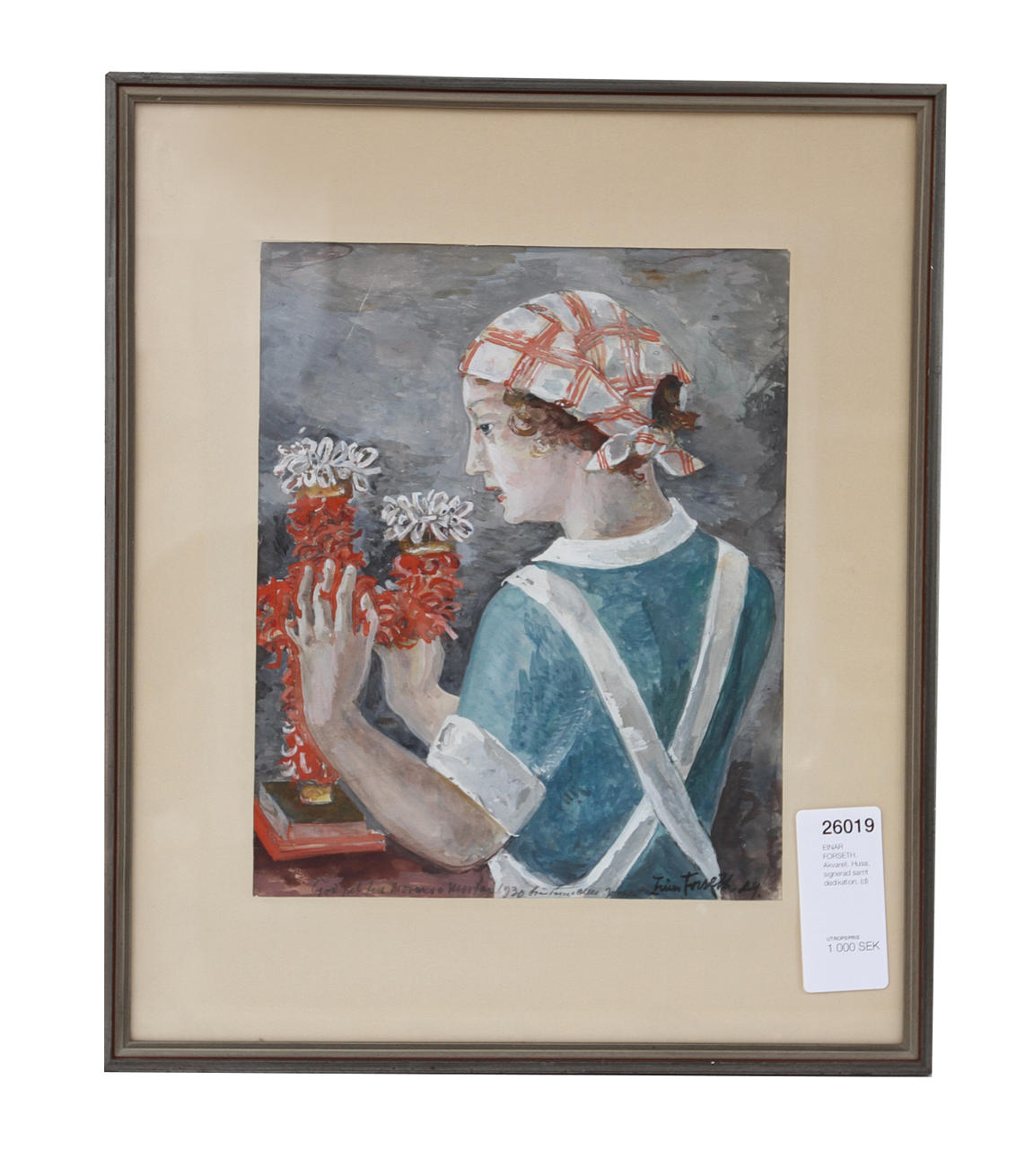 EINAR FORSETH. Akvarell. Husa, signerad samt dedikation.