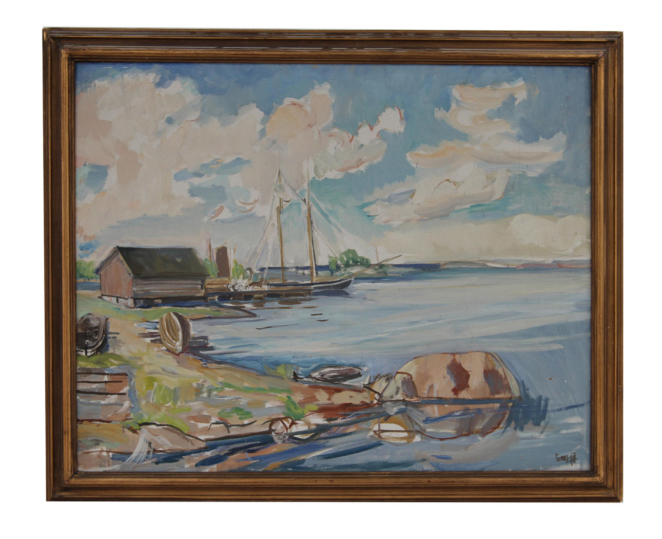 EINAR FORSTEH. Olja på duk. "Kalmarsunds hamn", signerad.