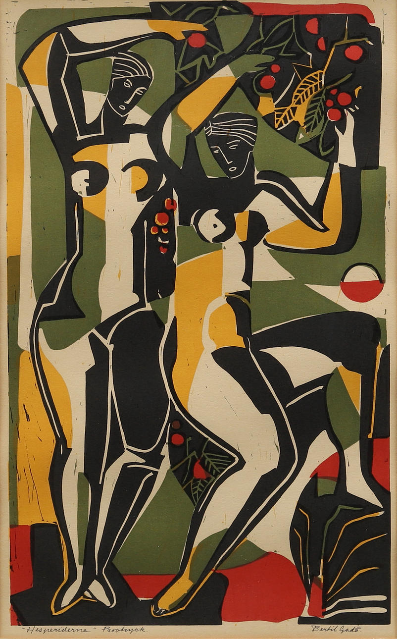 BERTIL GADÖ. Hesperiderna, linosnitt, provtryck, signerat.