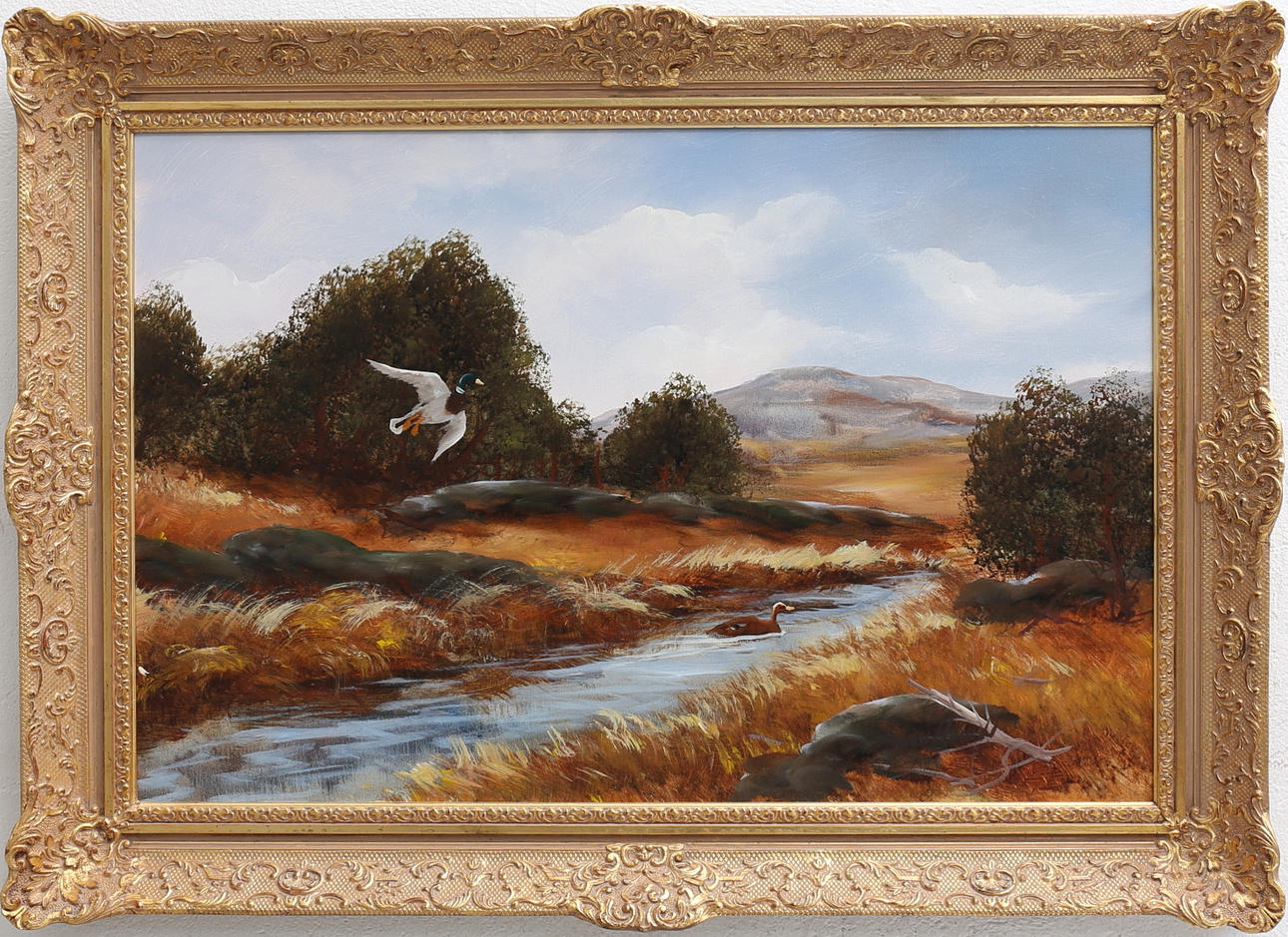 JOHAN ARVALL. Landskap med änder. Olja på duk, signerad.