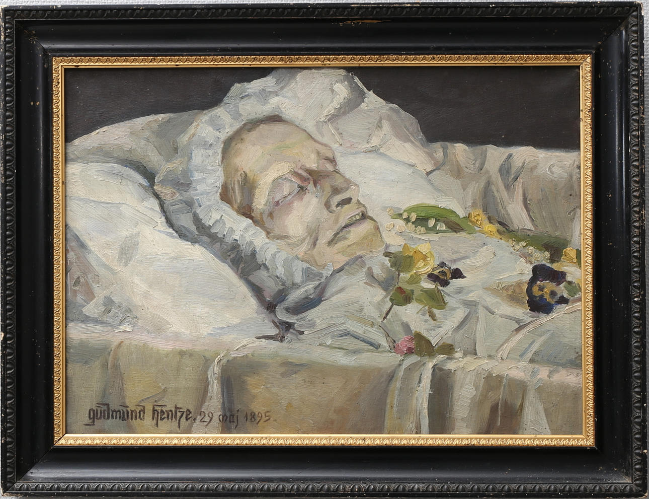 GUDMUND HENTZE. "Portret af en afdöd". Olja på duk, signerad och daterad 29 maj 1895.
