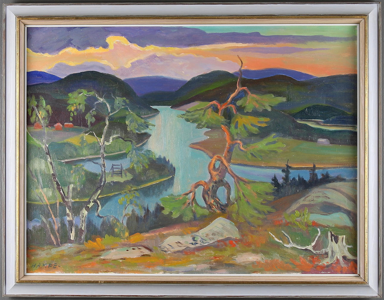 HAMPE SVANBERG. Olja på duk, landskapsvy från Norrland. Signerad.