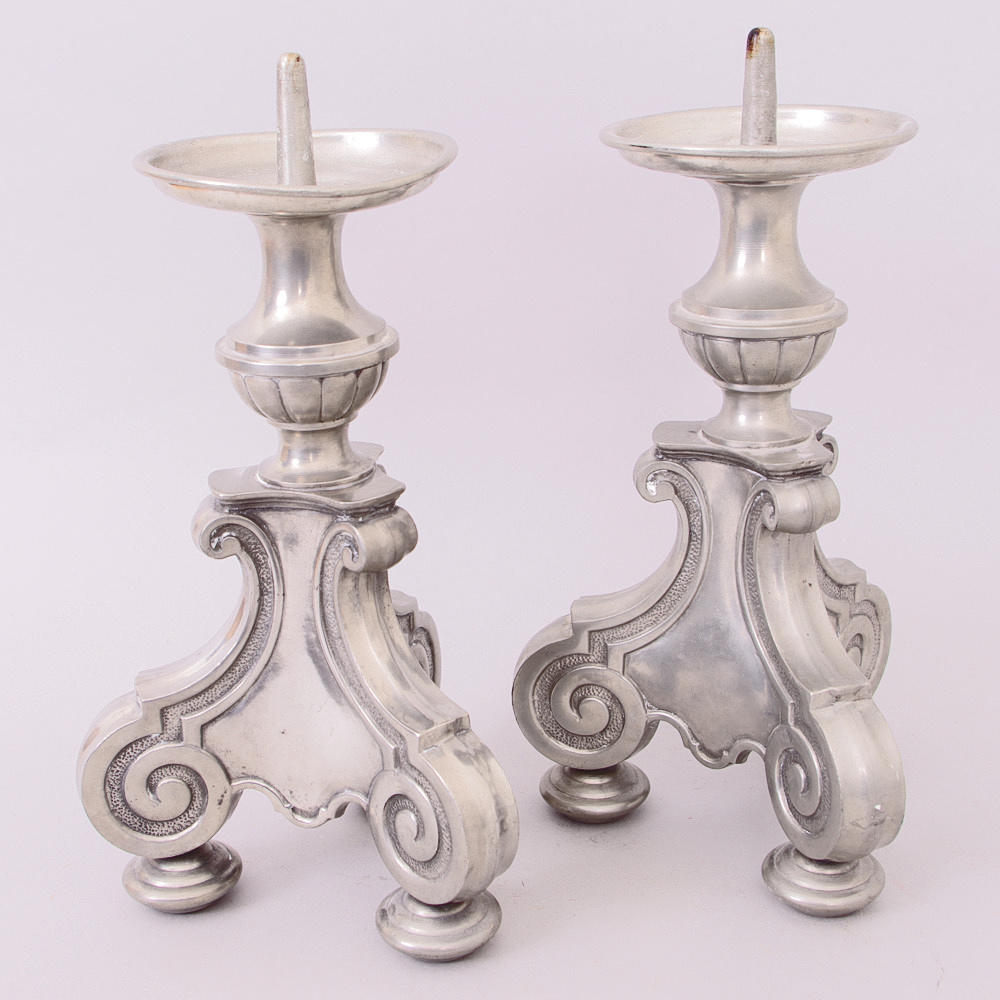 LJUSSTAKAR, 1 par, tenn, barockstil, J L Hultman.