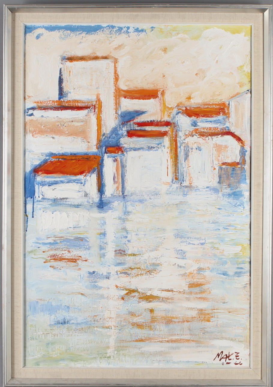 OIDENTIFIERAD KONSTNÄR. Komposition, olja på duk, signerad samt otydlig datering.