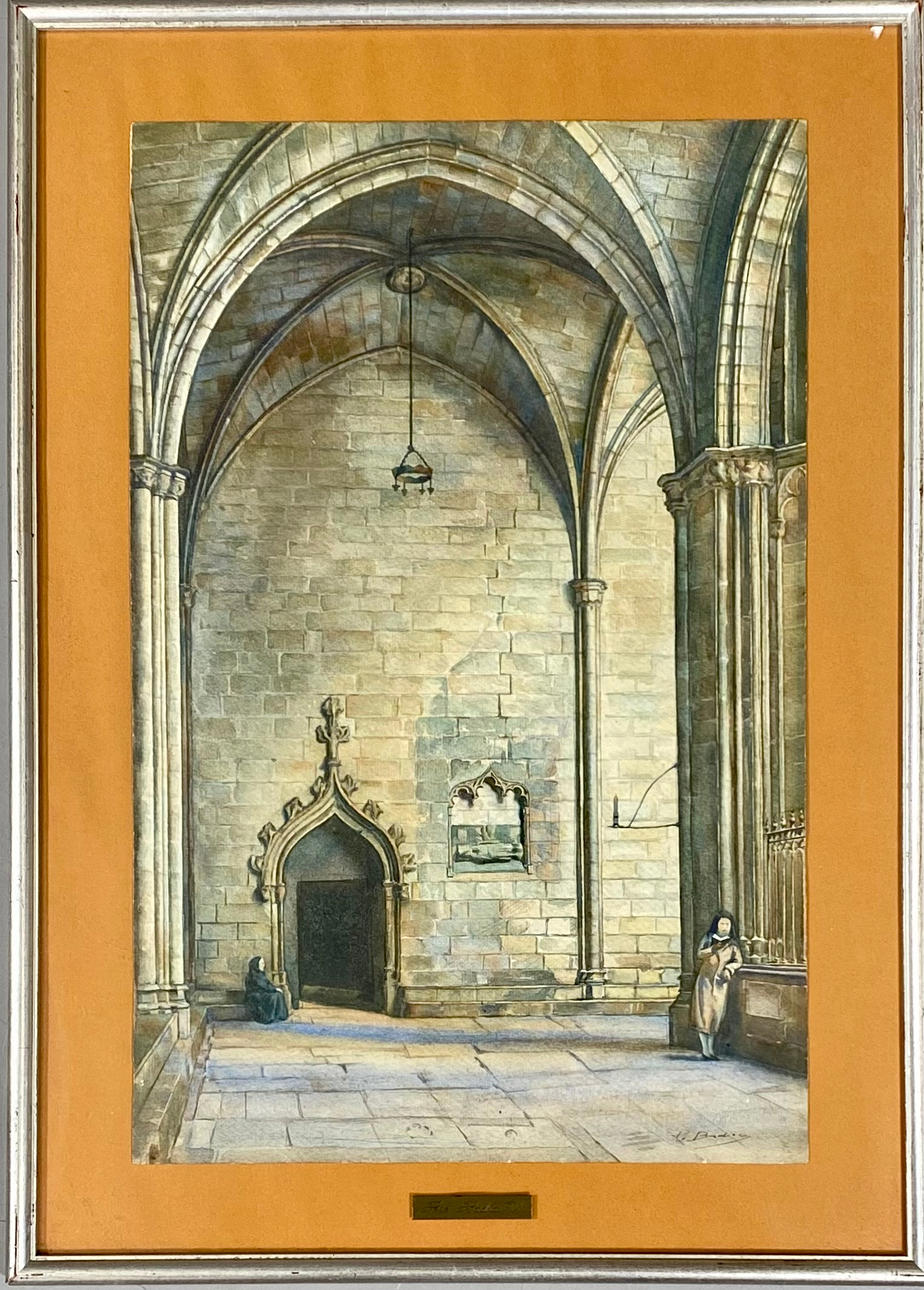 PERE BADIA. CLAUSTRO. ACUARELA SOBRE PAPEL.