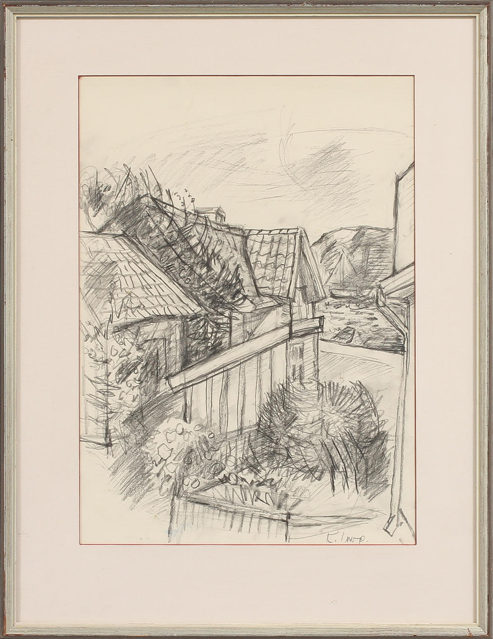 KNUT IRWE. Motiv från Göteborgs skärgård, blyertsteckning, signerad.