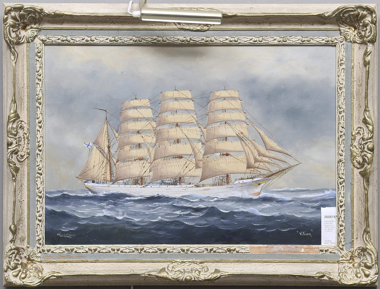 OIDENTIFIERAD KONSTNÄR. Skeppsporträtt "Viking". Olja på duk. Signerad H.Lindström.