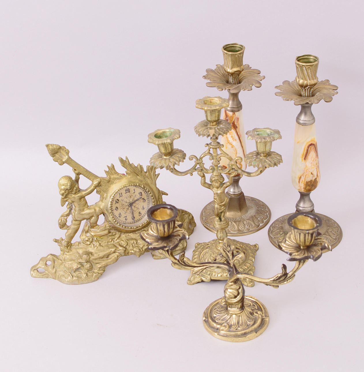 LJUSSTAKAR SAMT BORDSUR, mässing/onyx.