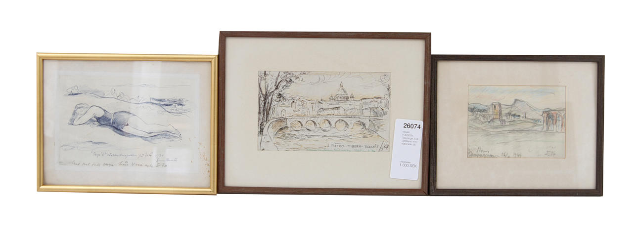 EINAR FORSETH. Akvareller. 5 st. Landskap och porträtt, signerade.