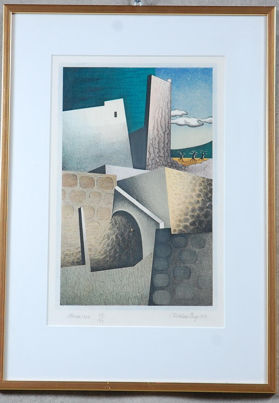 CHRISTIAN BERG. 1893-1976, litografi " Murar 1928 " signerad, daterad, Christian Berg 73, numrerad 89/99.
