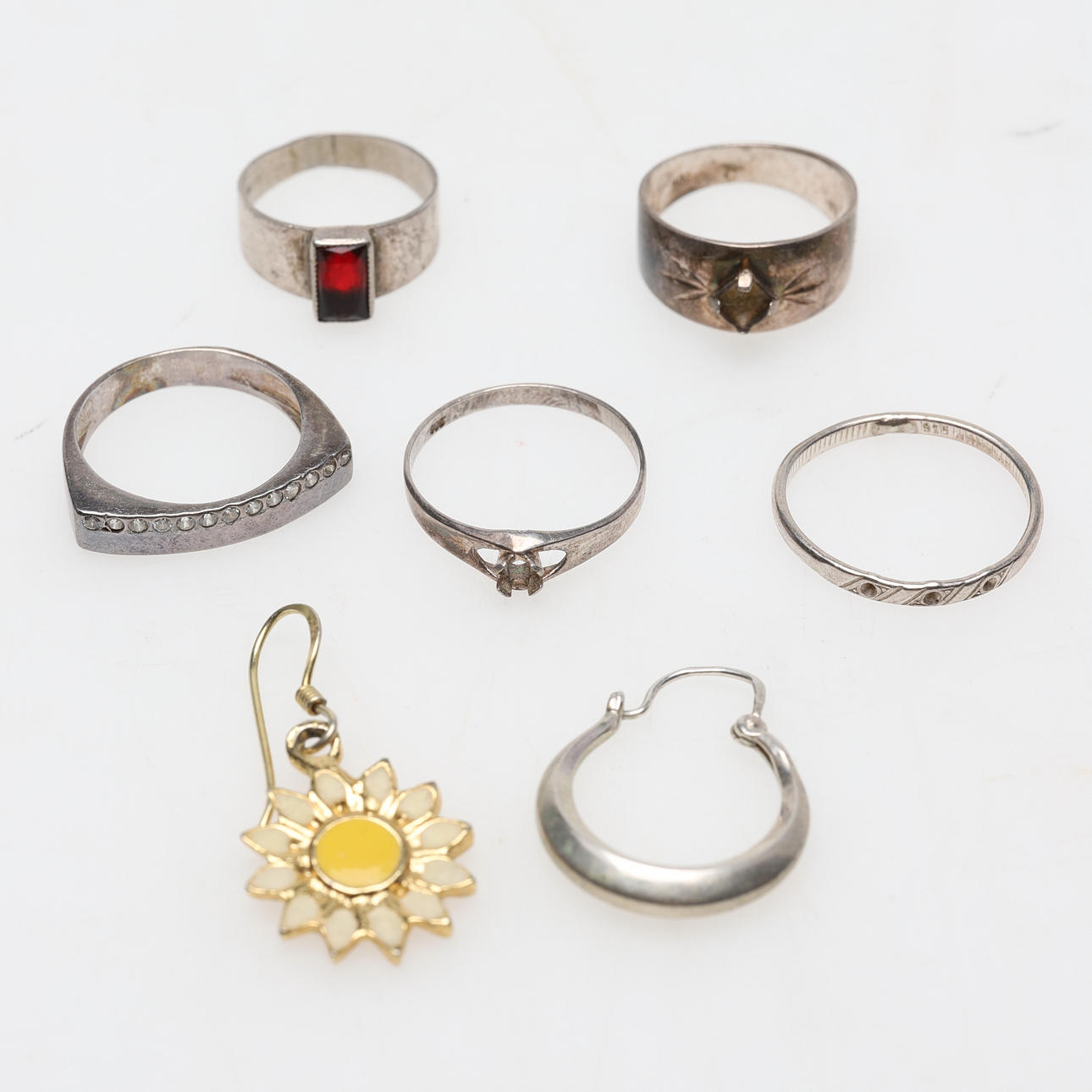 RINGAR & ÖRHÄNGEN, 7 delar, silver.