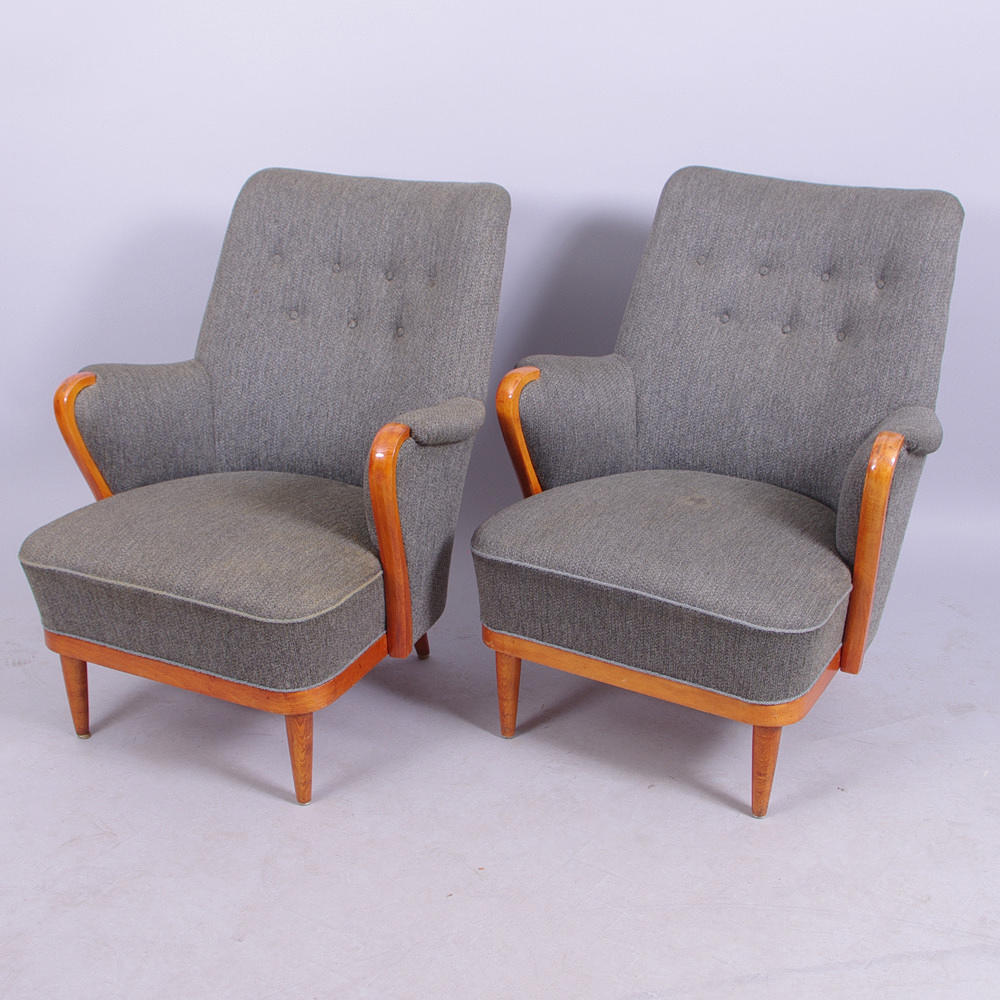 FÅTÖLJER, 1 par, Carl Malmsten-inspirerade, 1900-talets mitt.