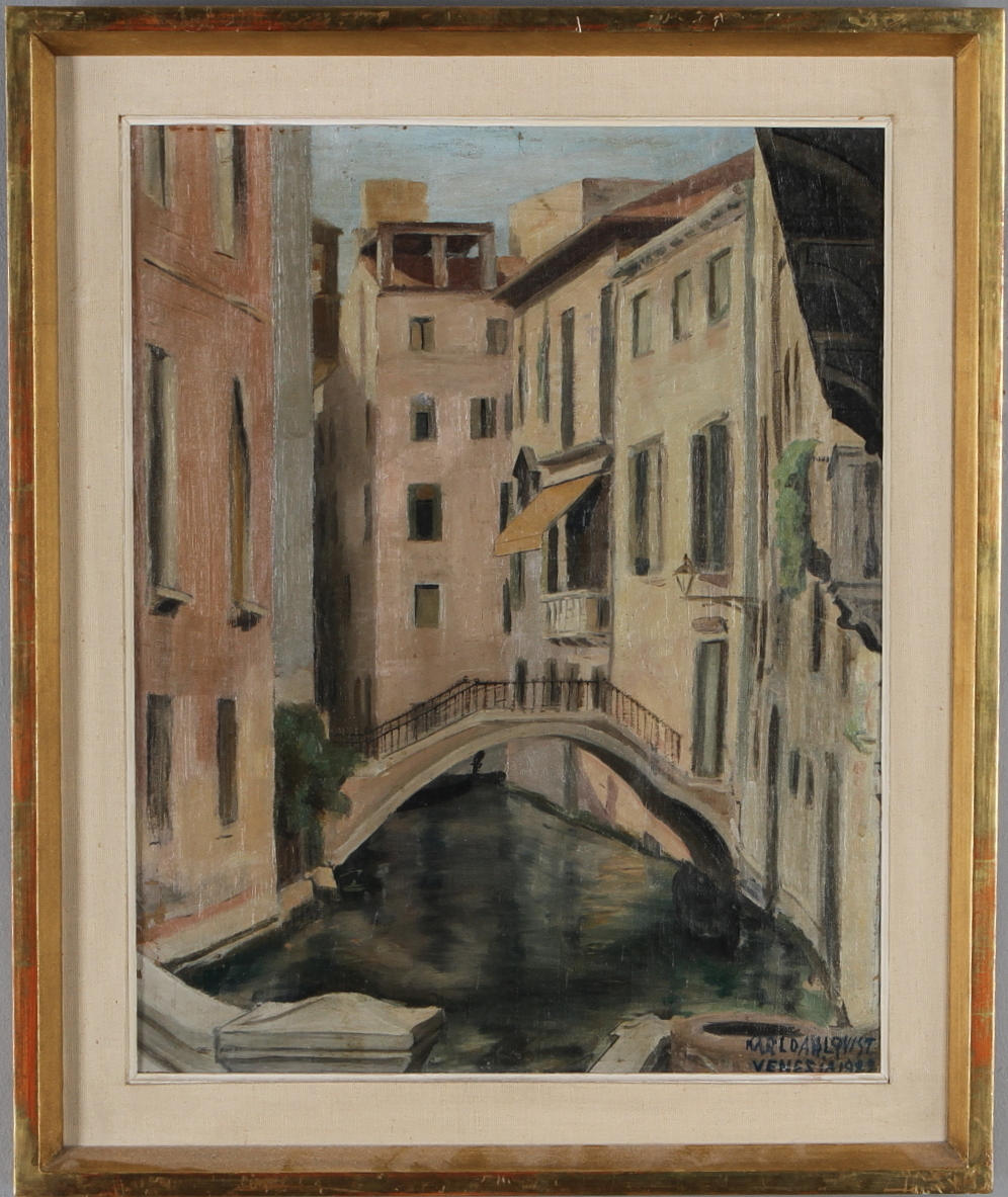 KARL DAHLQVIST. Motiv från Venedig. Olja på papppannå. Signerad och daterad Venesia 1922.