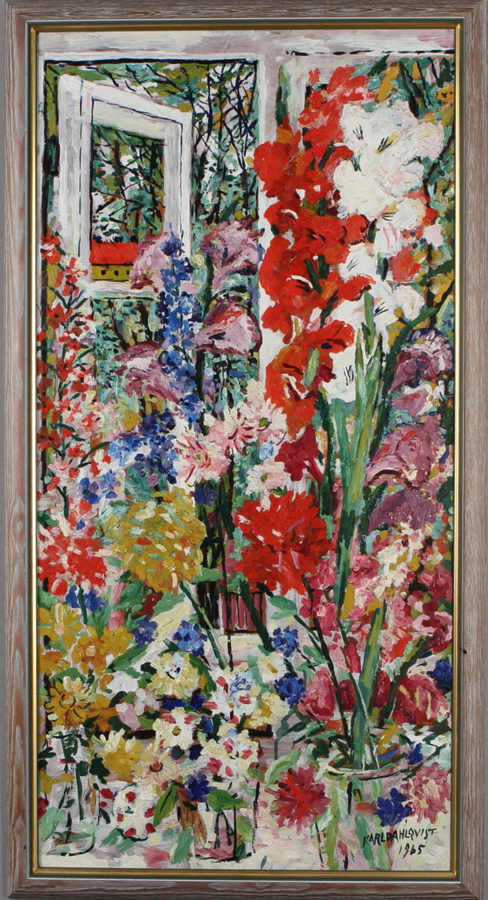 KARL DAHLQVIST. Blomsterstilleben. Olja på pannå. Signerad och daterad 1965.