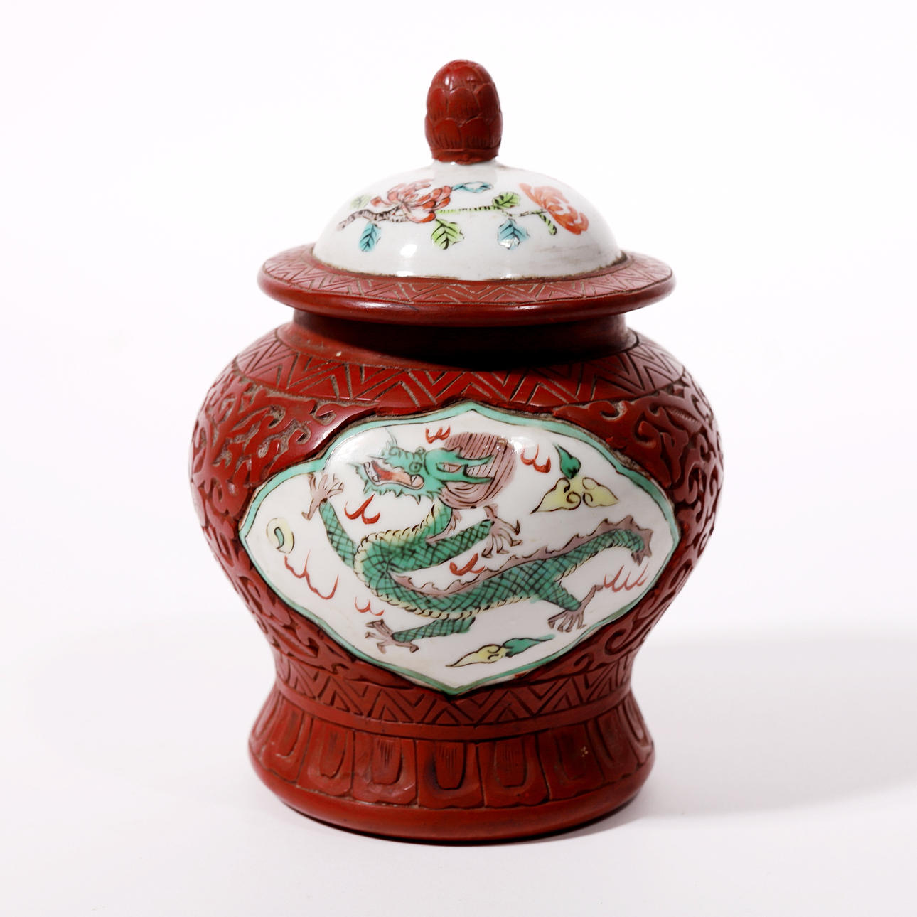 PORCELAIN VASE COVERED WITH CHINESE LACQUER.