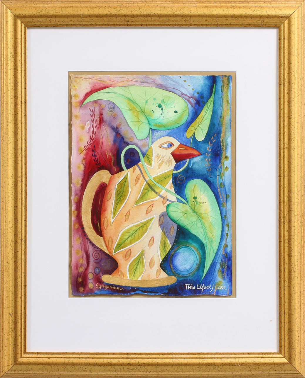 TINA ELFAST. "Syngonium", akvarell, signerad och daterad 2002.