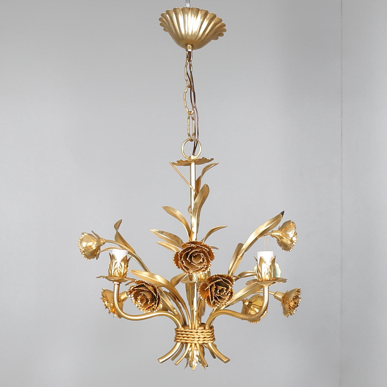 TAKLAMPA i guldplätterad metall, Schröder, Lobenstein, Tyskland.