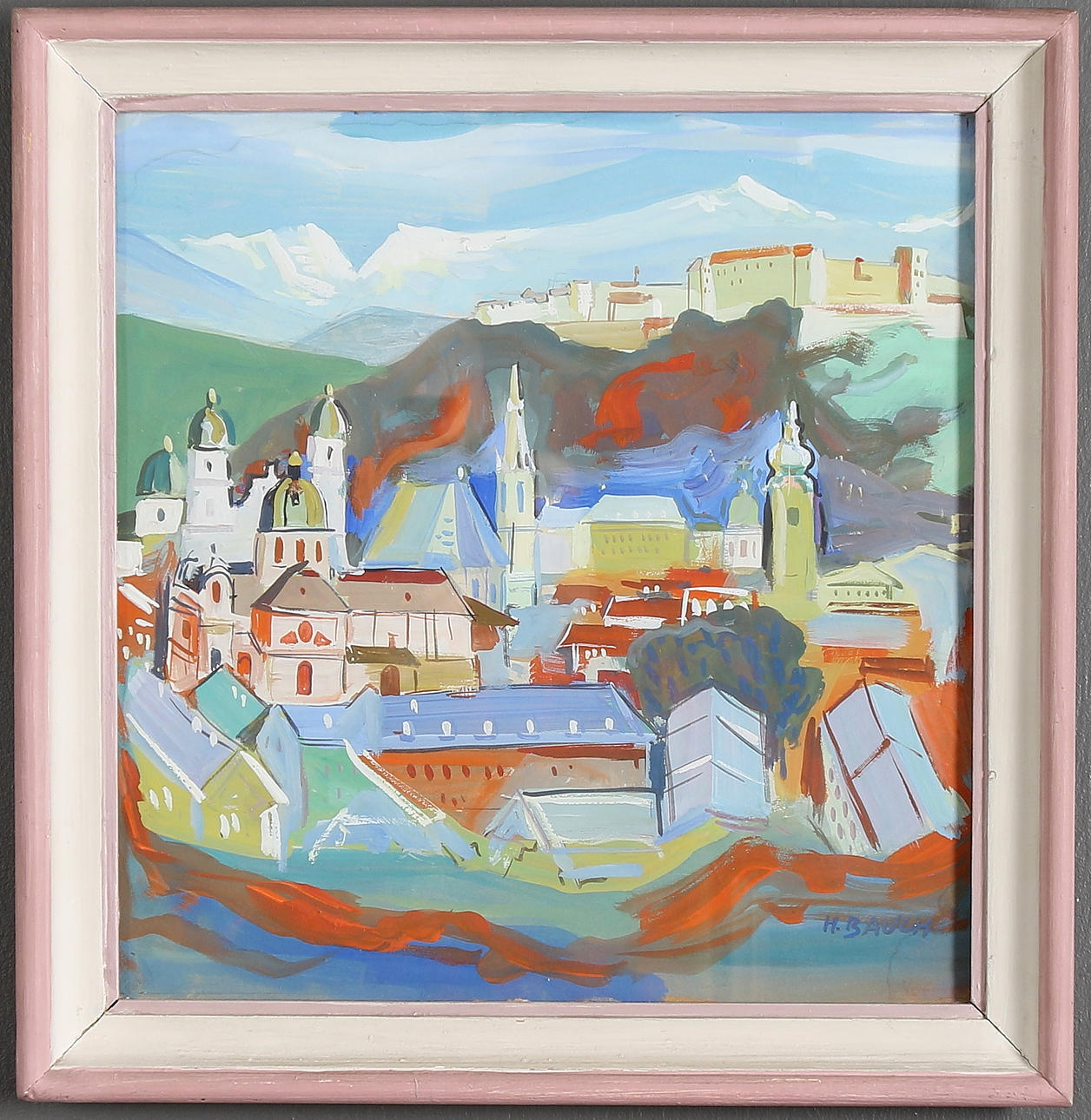 HERMANN BAUCH. City view, gouache, signed.