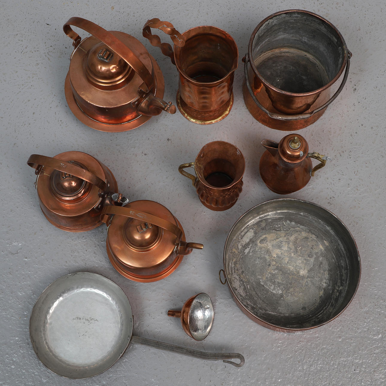 COPPER OBJECTS, 9 pcs, Knut Eriksson for Eskilstuna, 1900s. Silver ...