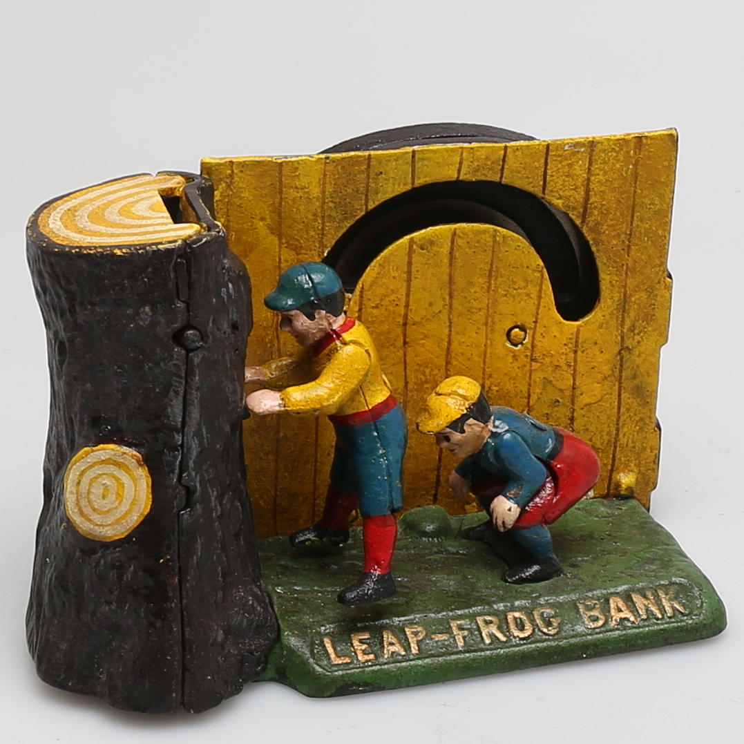 SPARBÖSSA i gjutjärn, "Leap-Fro Bank", reproduktion, 1900-tal.