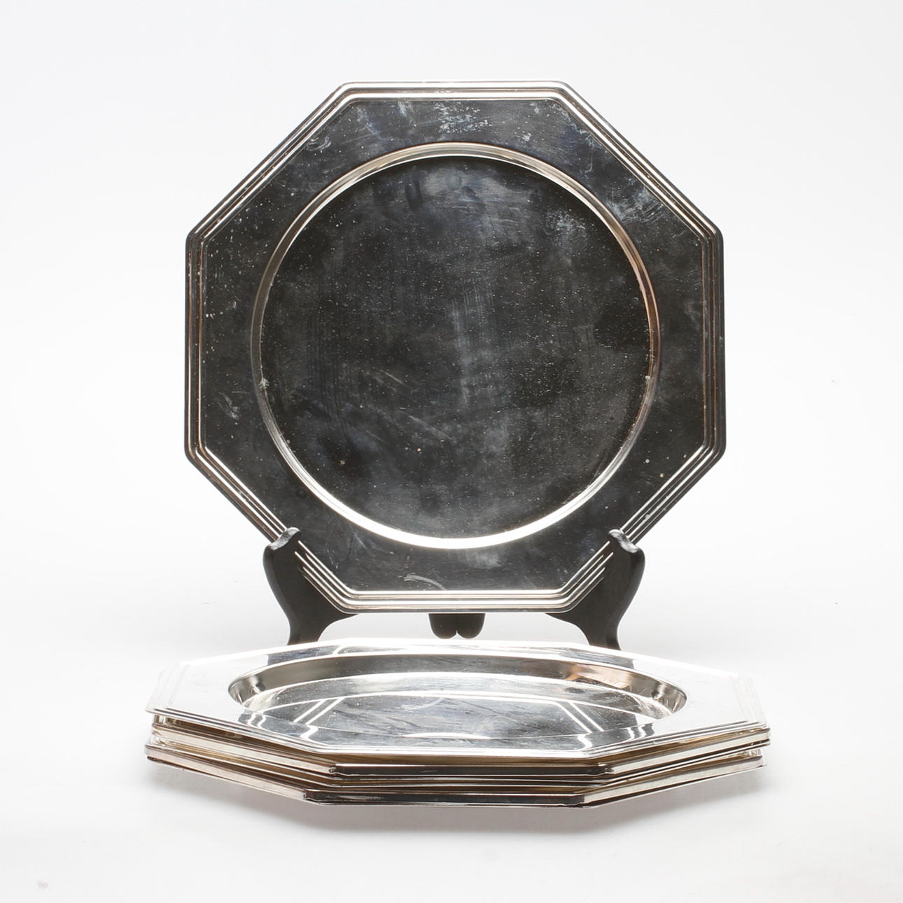 KUVERTTALLRIKAR, 7 st. Oktagonala, silver plated, sent 19/2000-tal.