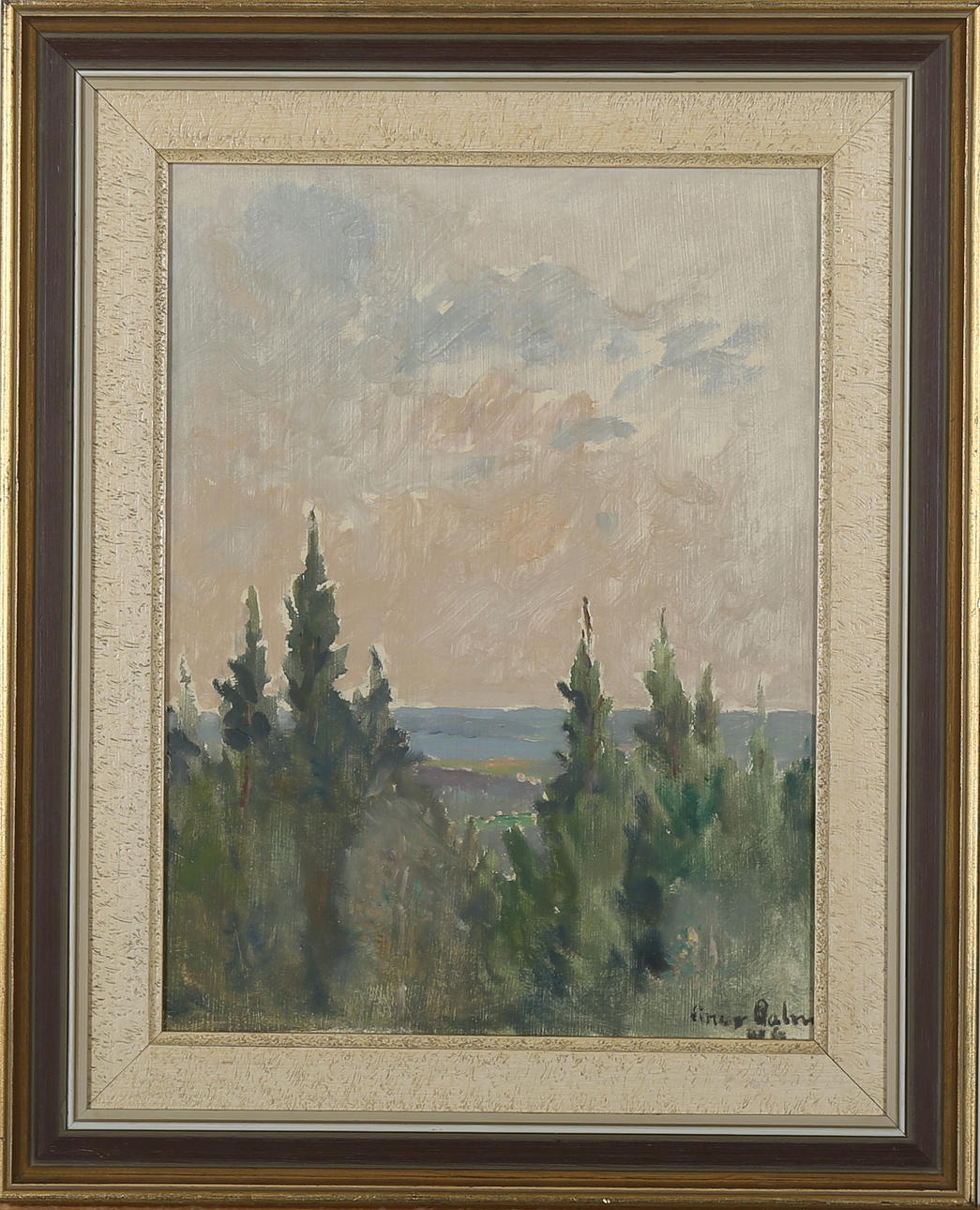 EINAR PALME. Olja på pannå, "Landskap", signerad.