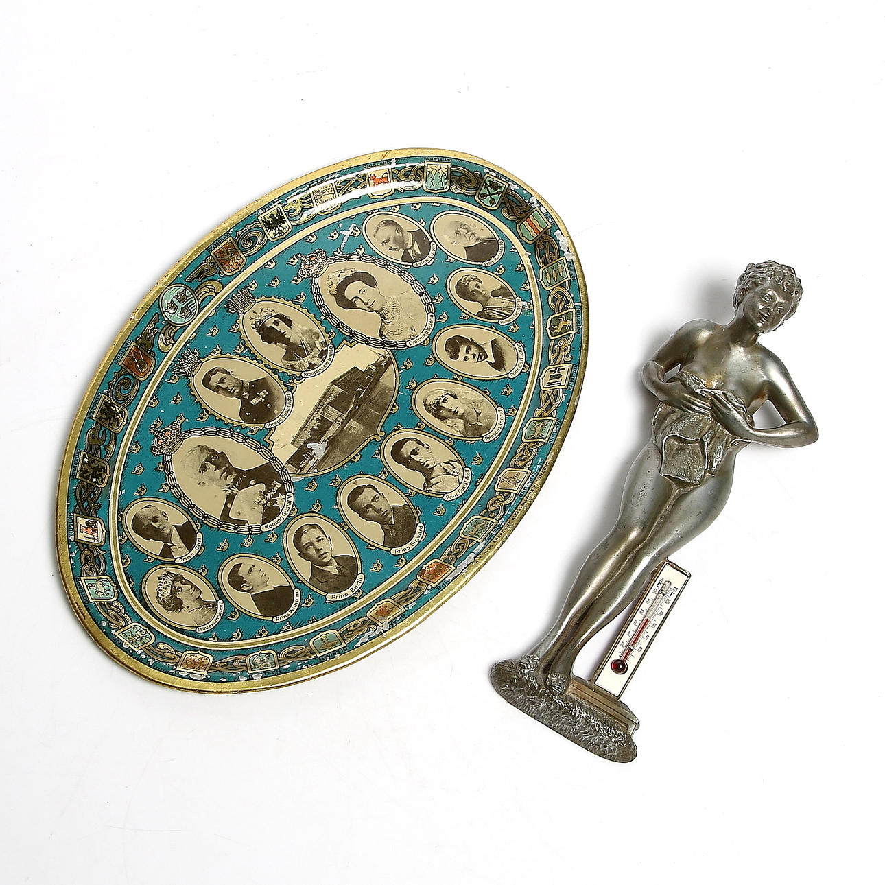 TERMOMETER samt BRICKA, 1940-tal.