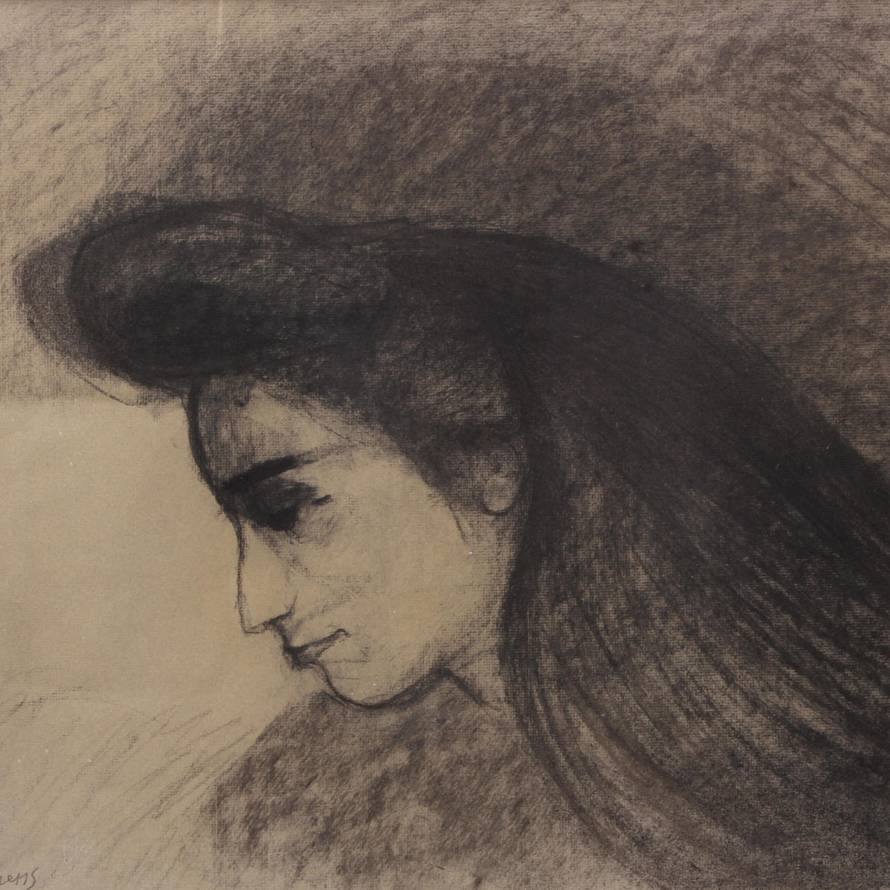 CURT CLEMENS. Krita, kvinnoporträtt, signerad samt daterad 1945.