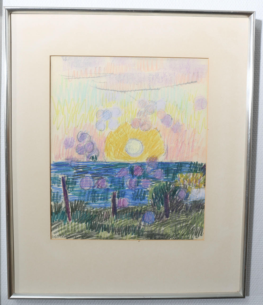 JOHAN JOHANSSON. Pastell, Solnedgång, signerad Joh Johansson.