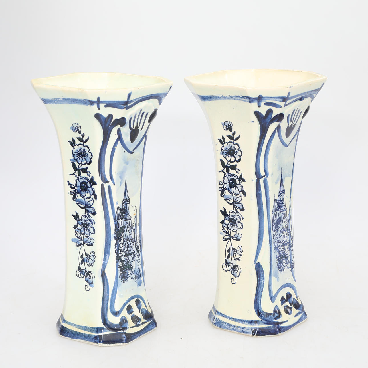 VASES 1 pair, marked Delft Blue.