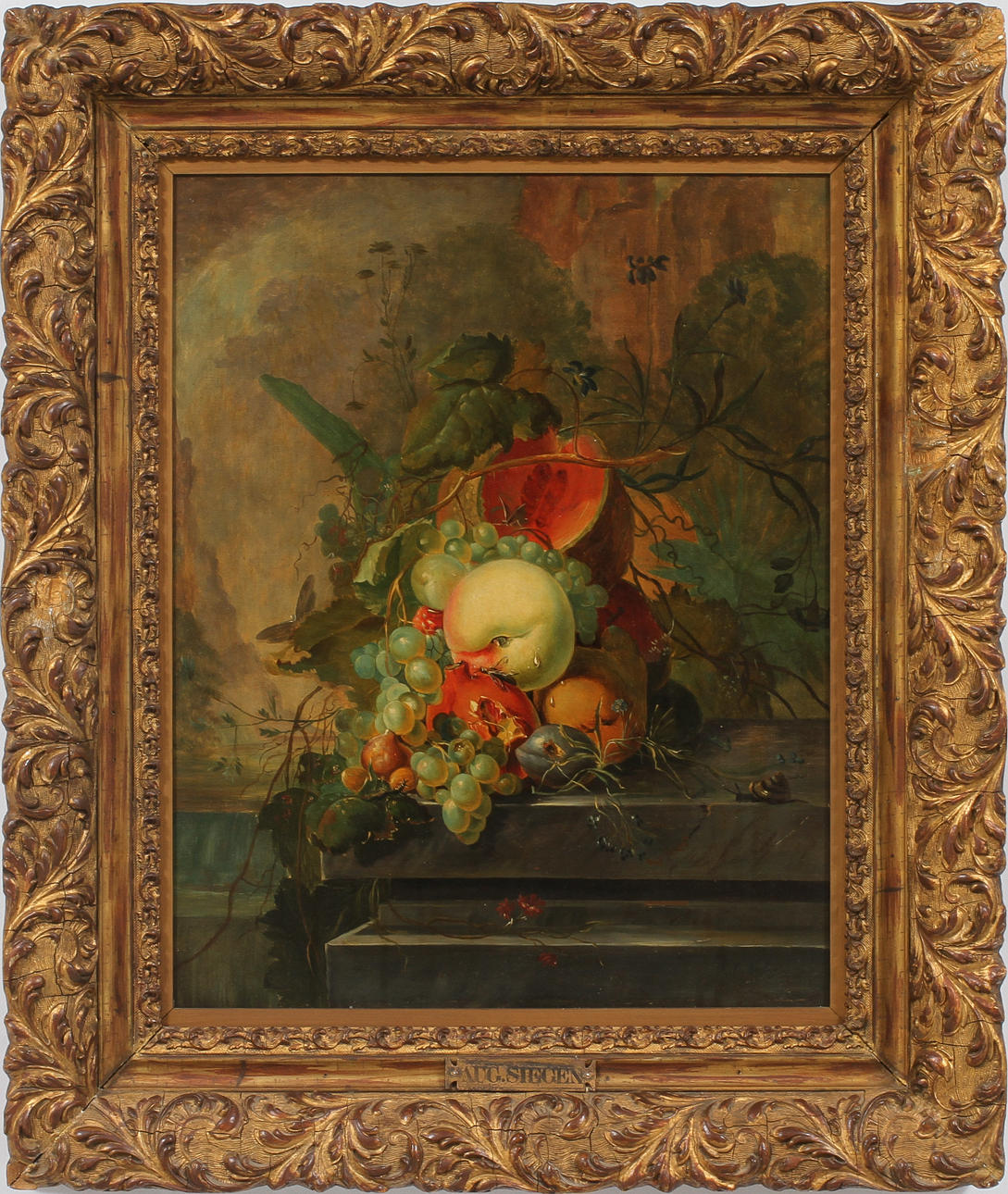 OIDENTIFIERAD KONSTNÄR. Fruktstilleben, Olja på pannå, signerad, 1800-tal.